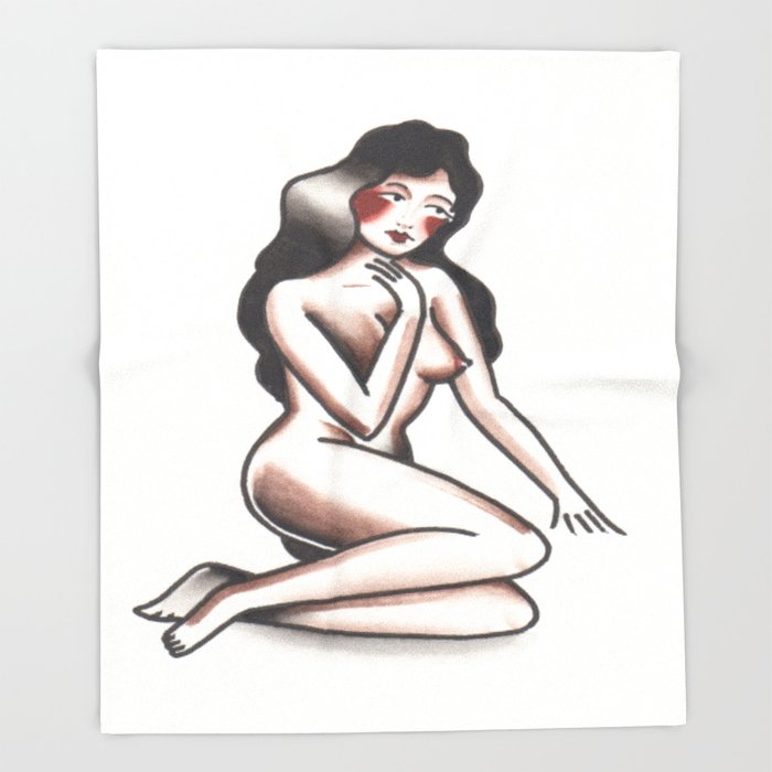 700x700 Traditional Tattoo Flash Pin Up Watercolor Throw Blanket By - Pin Up Watercolor