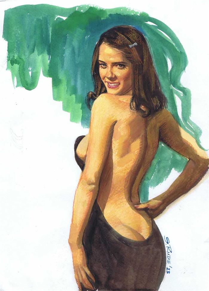 700x974 Watercolor Pinup Steve Rude Art - Pin Up Watercolor