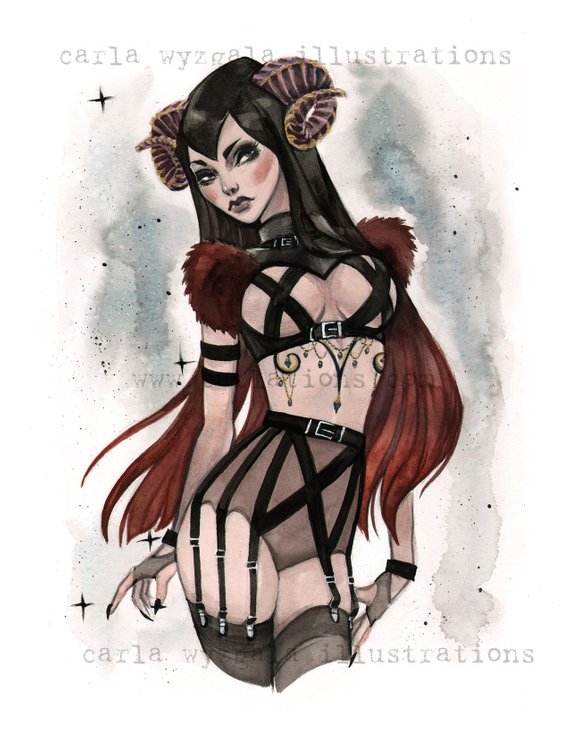 570x738 Zodiac Aries Burlesque Astrology Horoscope Pin Up Watercolor Etsy - Pin Up Watercolor
