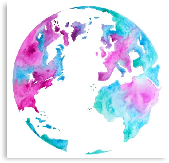 550x531 We Only Have One Earth. Pink And Blue Watercolor Map Of The World - Pink And Blue Watercolor