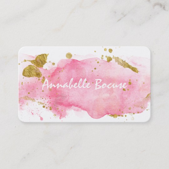 540x540 Pink Gold Watercolor Splat Business Card - Pink And Gold Watercolor
