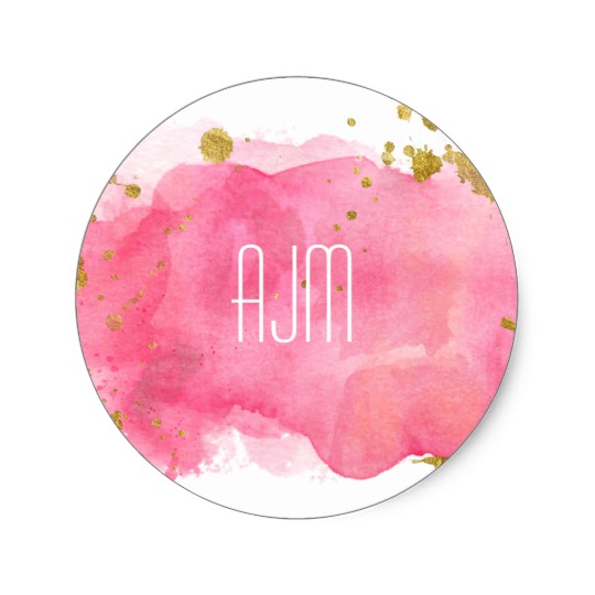 540x540 Pink Gold Watercolor Splat Classic Round Sticker - Pink And Gold Watercolor
