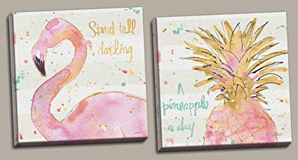 425x228 Tropical Hot Pink And Gold Watercolor Flamingo And - Pink And Gold Watercolor