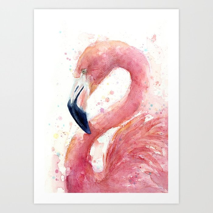 700x700 Pink Flamingo Watercolor Art Print By Olechka Society6 - Pink Flamingo Watercolor