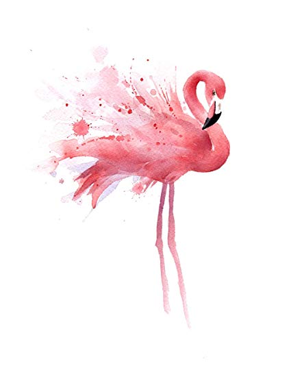 425x550 Flamingo Watercolor Art Print Signed By Artist Dj - Pink Flamingo Watercolor