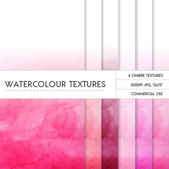 570x570 Pink Ombre Watercolor Digital Papers Commercial Use Etsy - Pink Ombre Watercolor