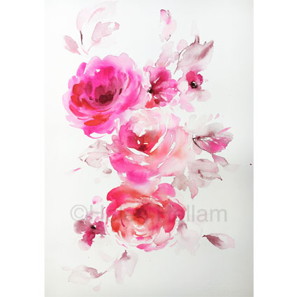 425x425 Original Watercolour Painting By Helen Hallam - Pink Rose Watercolor