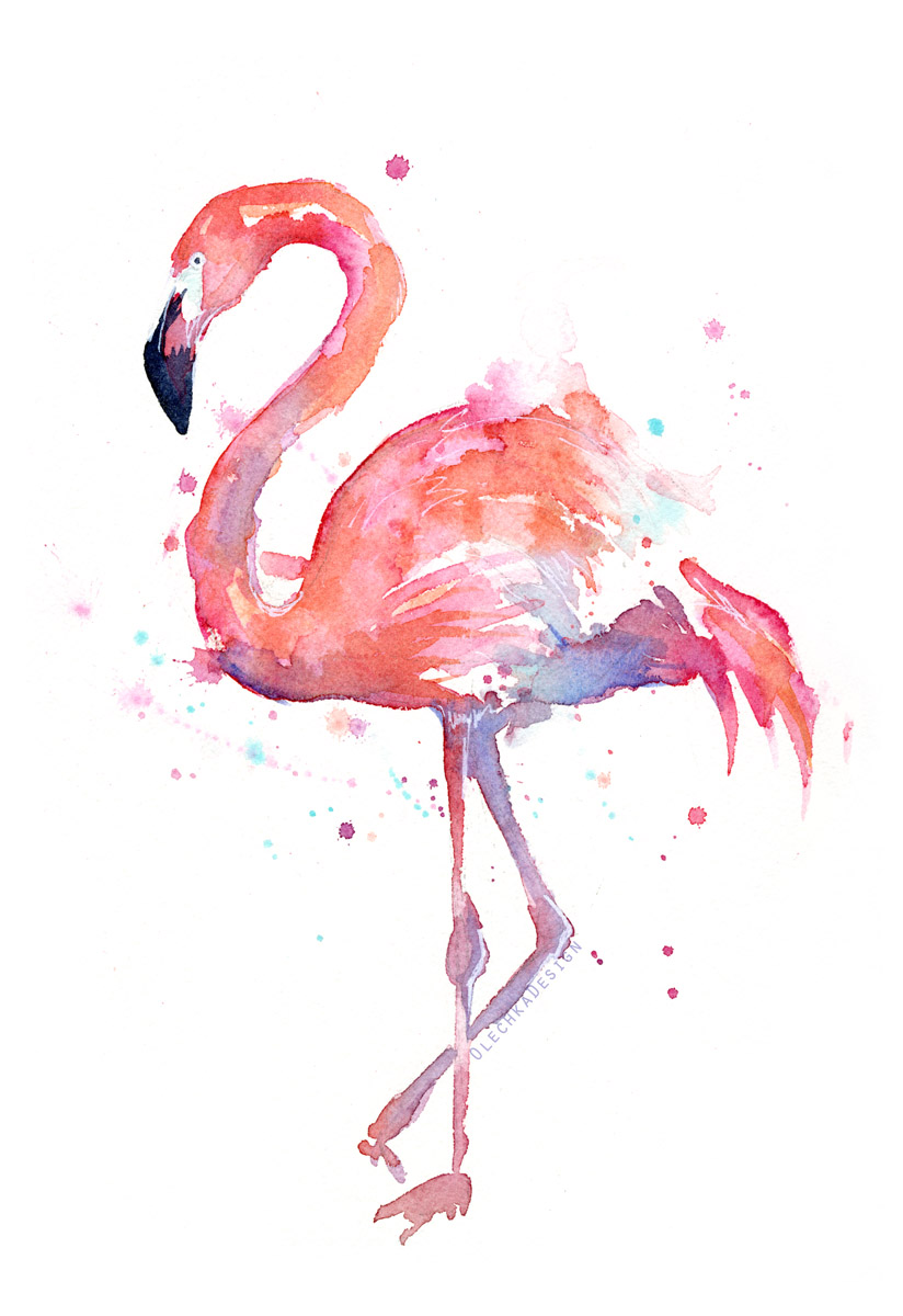 824x1200 Flamingo Watercolor Olechka Design - Pink Watercolor Art