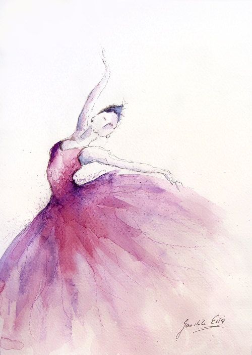 500x703 Original Watercolor Art Painting Of Ballerina By Ewa Gawlik In - Pink Watercolor Art