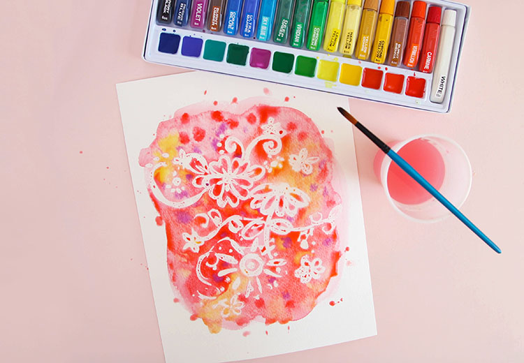 750x520 Watercolor Art Resist Painting Tutorial - Pink Watercolor Art