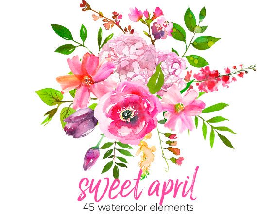 570x456 Pink Watercolor Flowers Hydrangea Peonies Clipart Set Wedding Etsy - Pink Watercolor Flowers