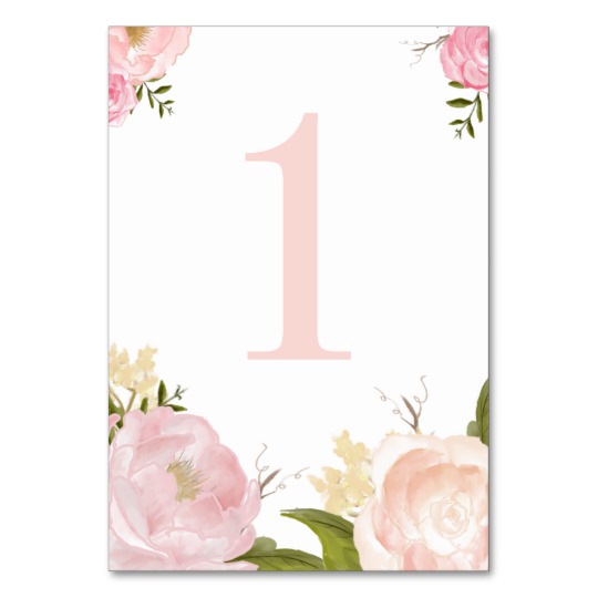 540x540 Romantic Pink Watercolor Flowers Table Number 1 - Pink Watercolor Flowers