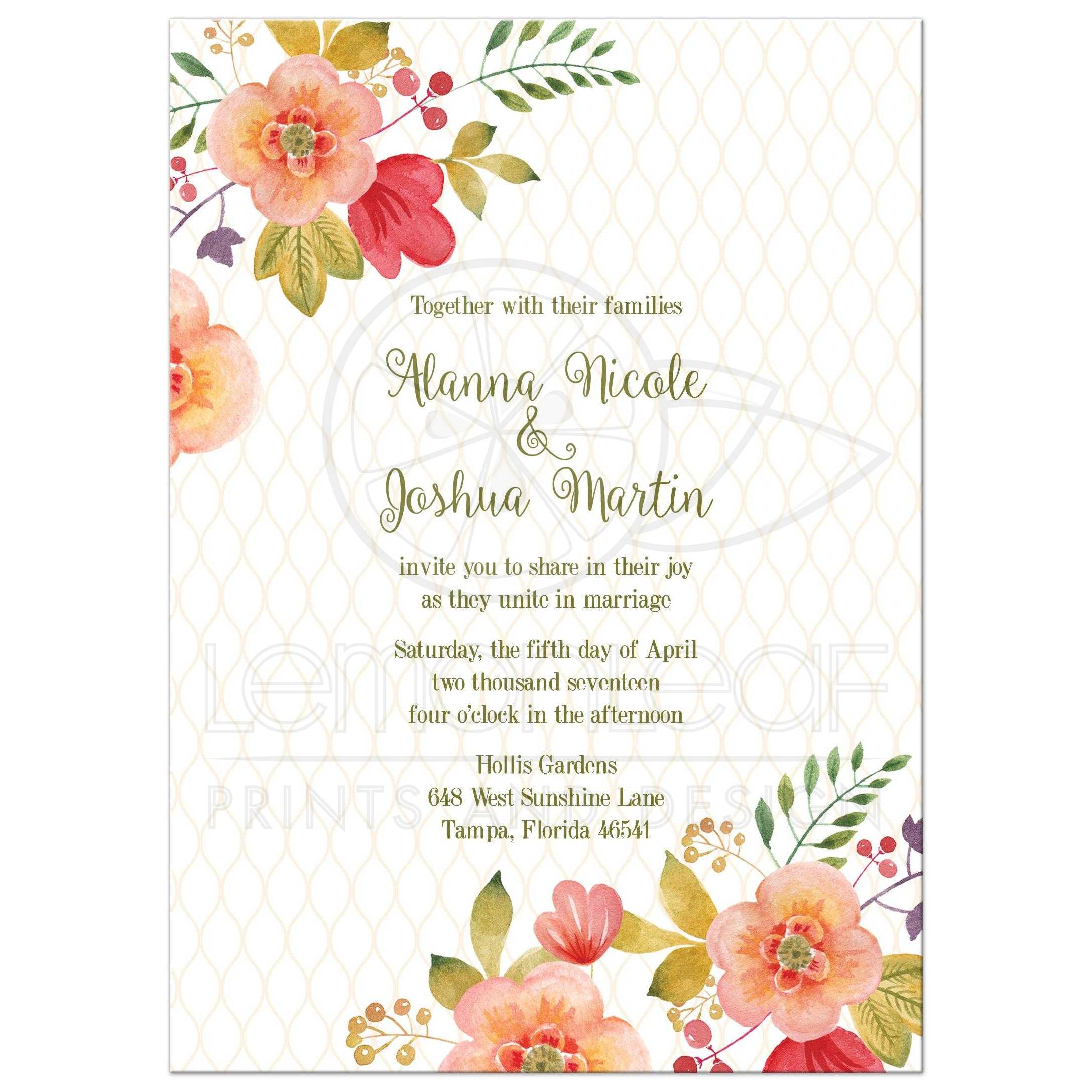 2175x2175 Floral Wedding Invitation - Pink Watercolor Flowers