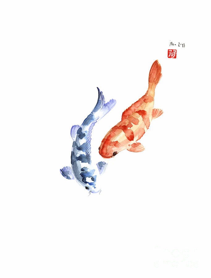 683x900 Orange Red Blue Fish Pisces Koi Carp Zodiac Ocean Animal World - Pisces Watercolor