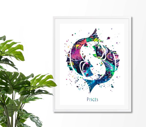 570x499 Pisces 2 Watercolor Astrology Art Print Pisces Sign Etsy - Pisces Watercolor