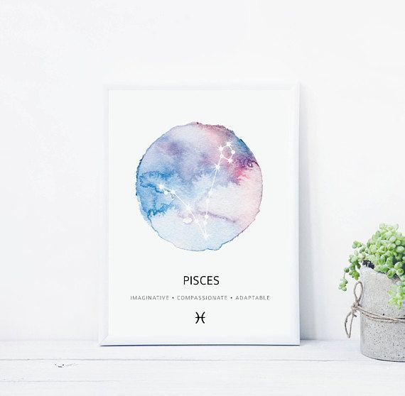570x558 Pisces Constellation Art Print, Pisces Watercolor Print, Pisces - Pisces Watercolor