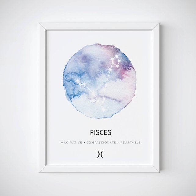 642x642 Pisces Constellation Art Print Pisces Watercolor Print Etsy - Pisces Watercolor