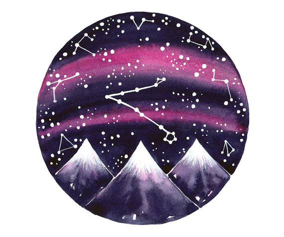 570x475 Pisces Constellation Original Watercolor Painting Star Chart Art - Pisces Watercolor