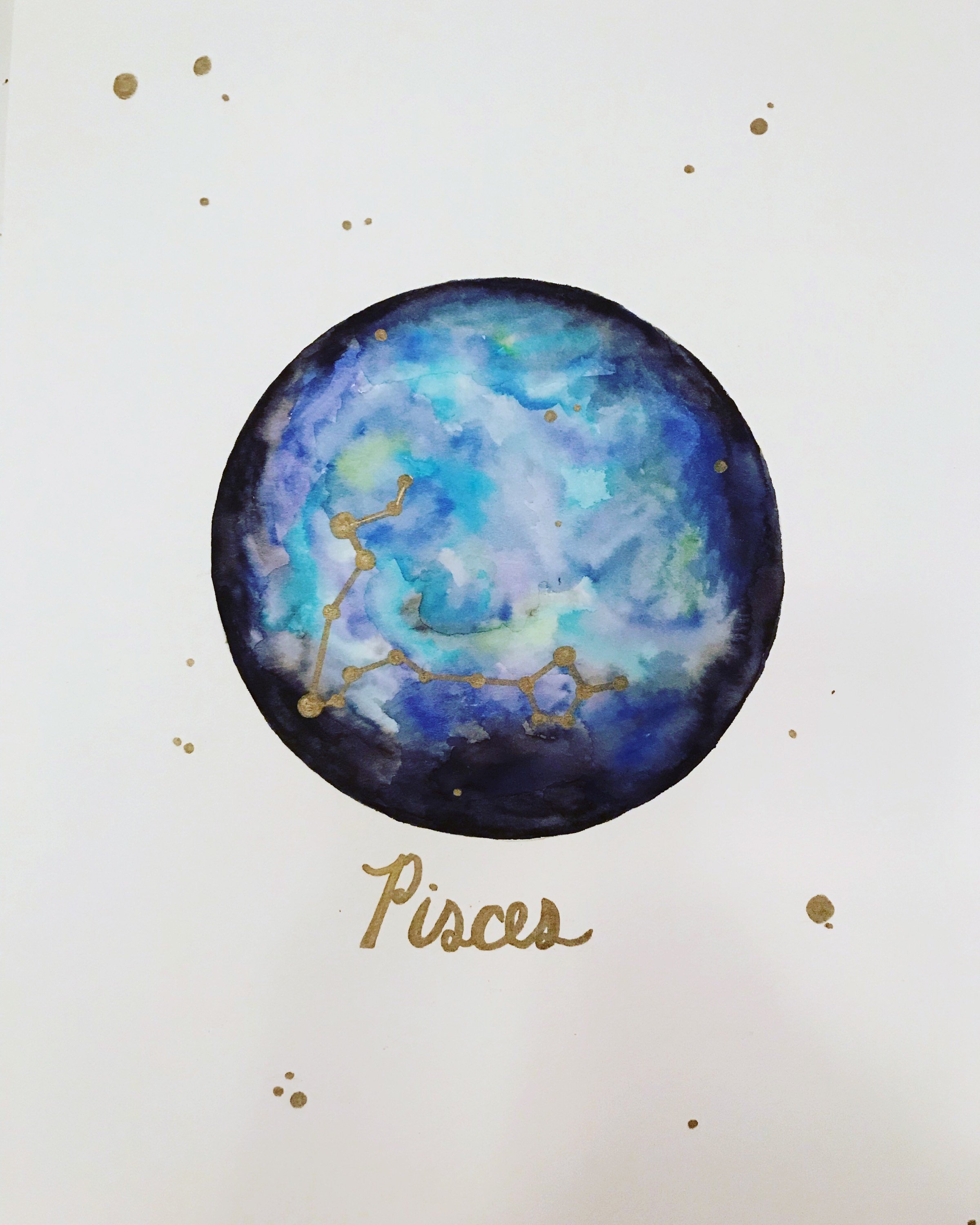 2400x3000 Pisces Watercolor Painting With Gold Accents Etsy - Pisces Watercolor
