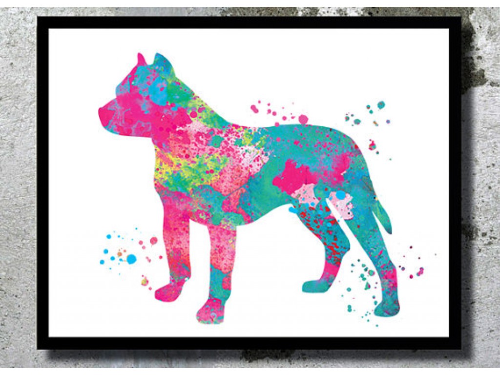 1024x768 Pitbull Watercolor Dog Art Print Dog Watercolor Pit Bull Home - Pitbull Watercolor
