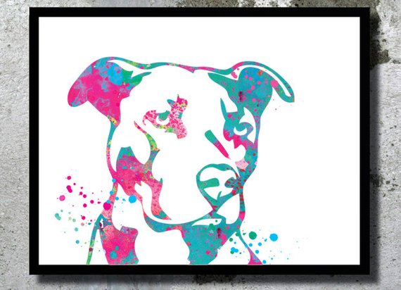 570x412 Pitbull Watercolor Dog Art Print Dog Watercolor Pit Bull Home - Pitbull Watercolor