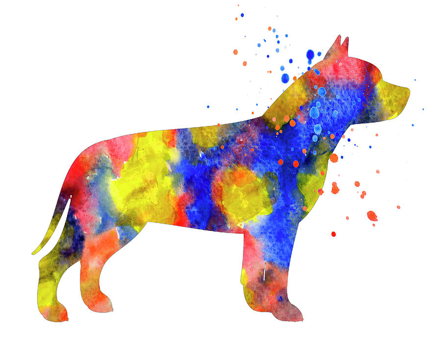 900x720 Pitbull Watercolor Silhouette Painting Photograph By Donald Erickson - Pitbull Watercolor