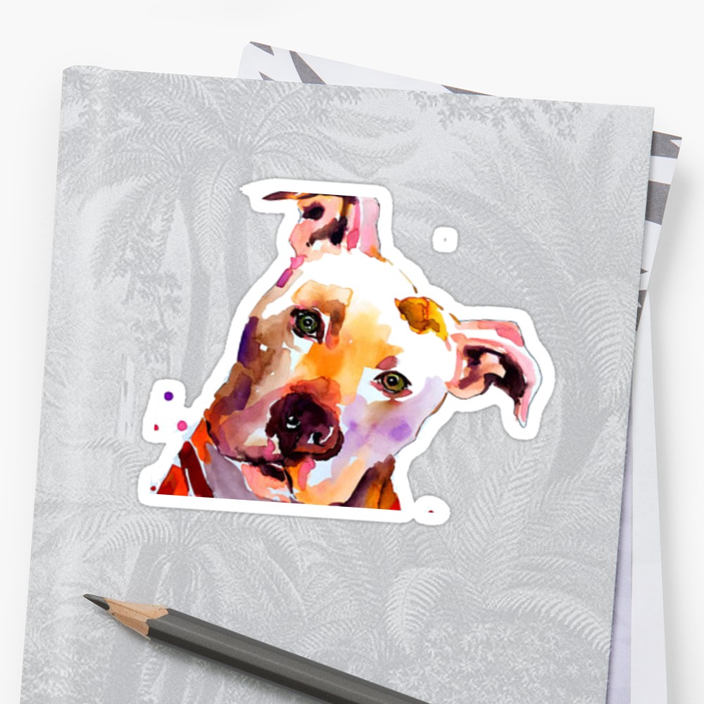 1000x1000 Pitbull Watercolor Stickers By Gaell Redbubble - Pitbull Watercolor
