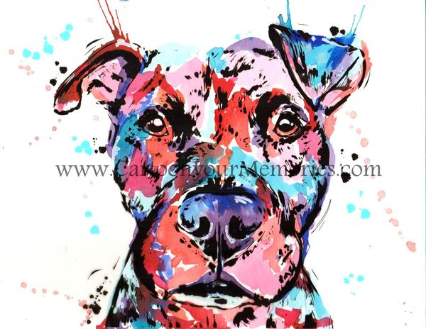 600x464 Pitbull Watercolor Print Cartoon Your Memories - Pitbull Watercolor