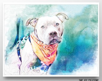 340x270 Bull Dog Painting Etsy - Pitbull Watercolor
