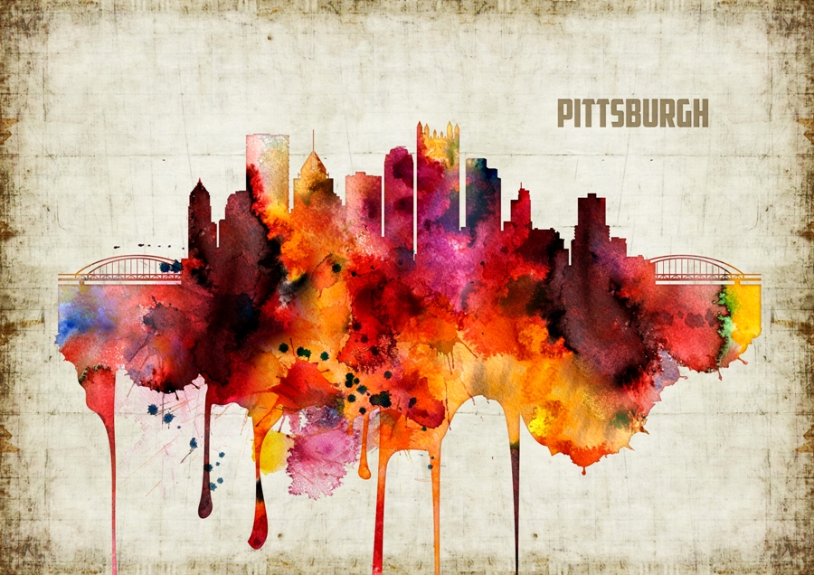 900x636 Pittsburgh Watercolor Print - Pittsburgh Watercolor