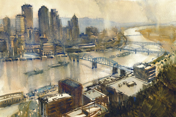 600x400 River Traffic, Pittsburgh Thomas Bucci - Pittsburgh Watercolor