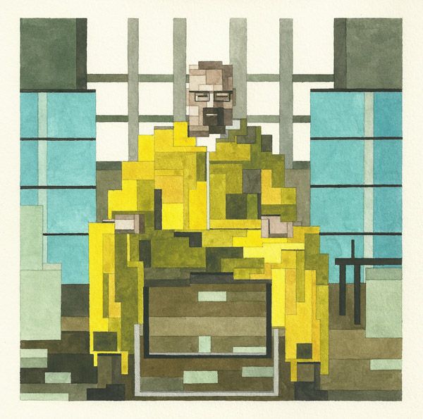 600x595 Pixel Like Watercolor Paintings Of Pop Culture Icons Paintings - Pixel Watercolor
