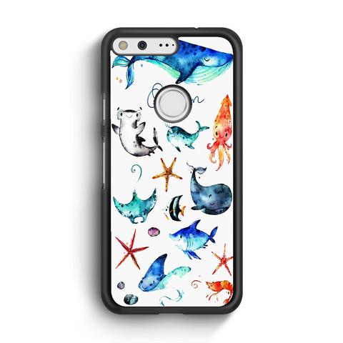 480x480 Underwater Sea Creatures Watercolor For Google Pixel Xl Case - Pixel Watercolor
