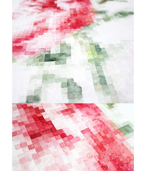 600x700 Watercolor Pixel Flowers - Pixel Watercolor