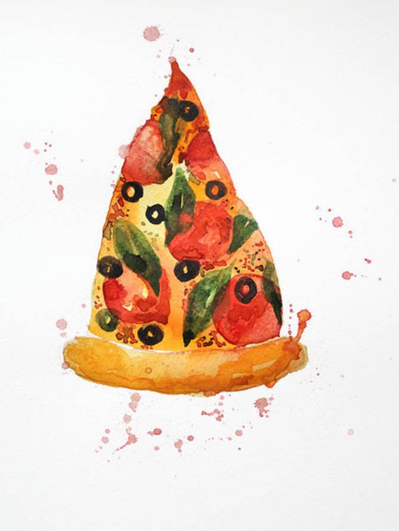 570x759 Original Watercolor Pizza Pizza Watercolor Food Watercolor Etsy - Pizza Watercolor
