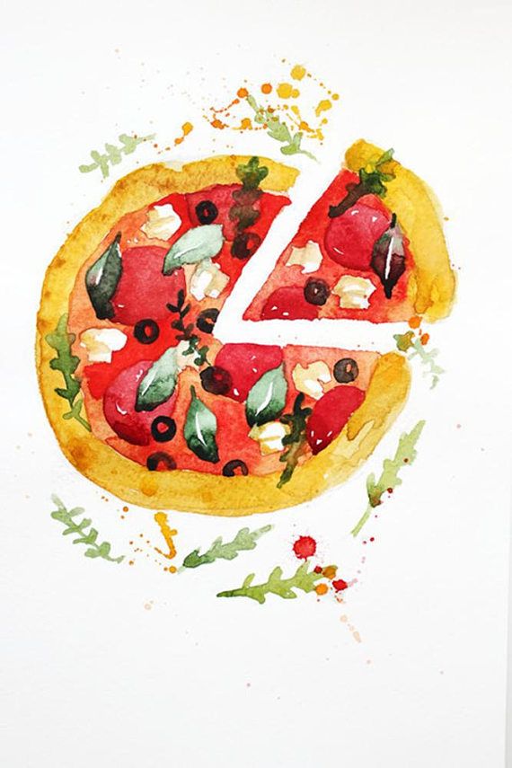 570x855 Original Watercolor Painting, Pizza Art, Food Watercolor, Pizza - Pizza Watercolor