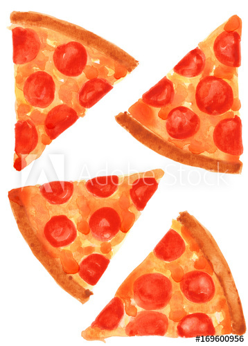 358x500 This Is A Watercolor Painting Of Four Slices Of Pizza. - Pizza Watercolor
