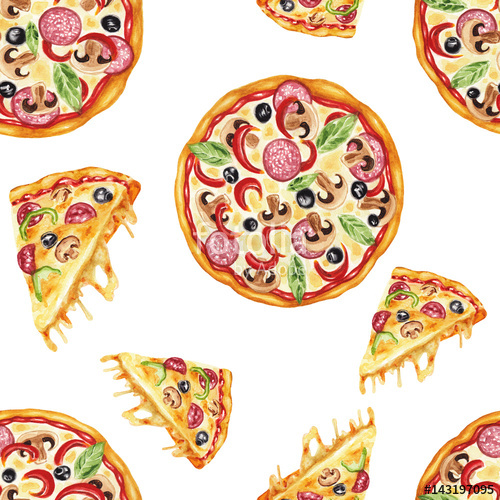 500x500 Watercolor Pizza Pattern Stock Photo And Royalty Free Images On - Pizza Watercolor