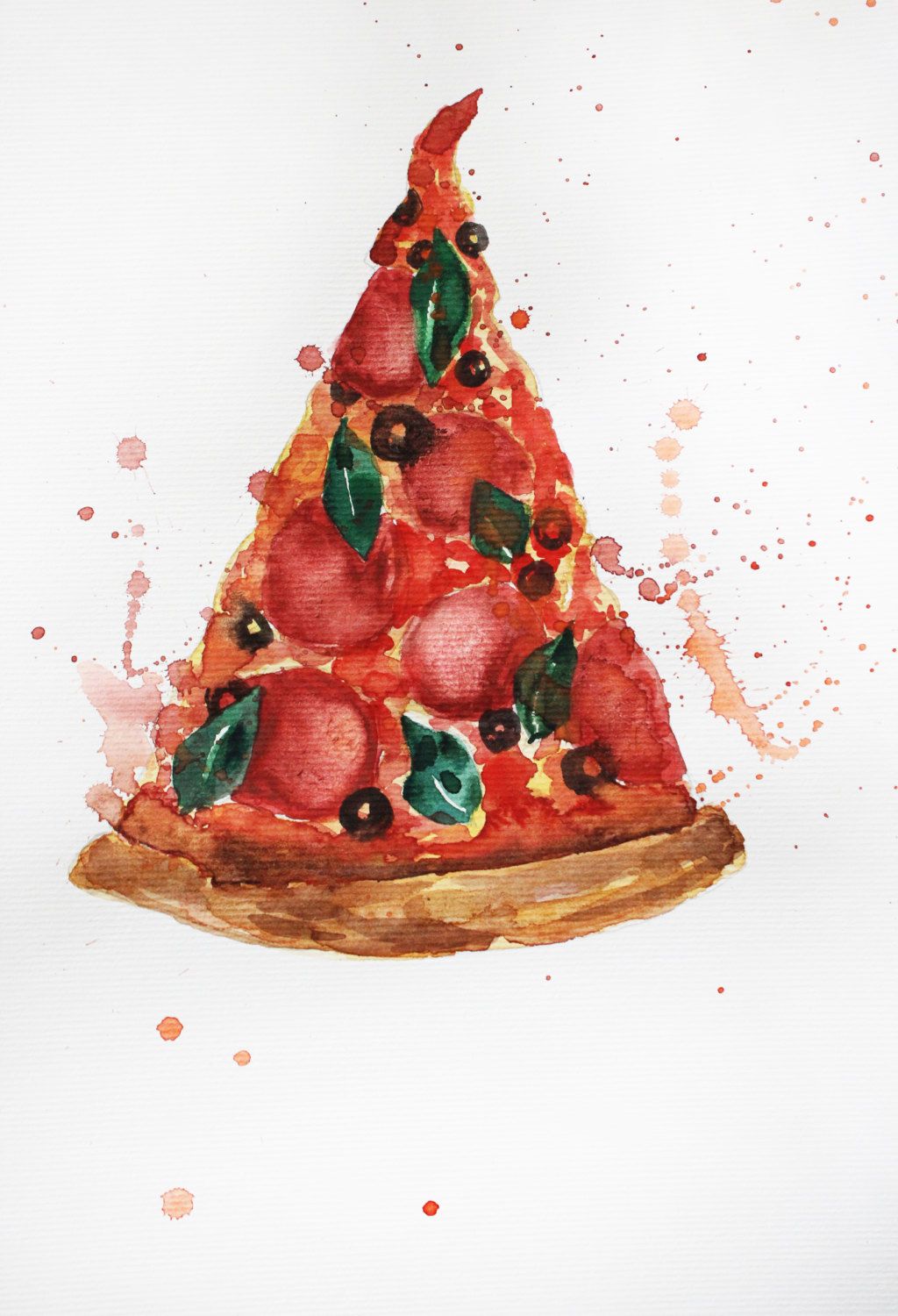 1024x1500 Original Watercolor Painting Pizza Illustration Food Painting - Pizza Watercolor