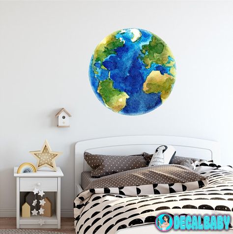 474x476 Planet Earth Watercolor Wall Decal Sticker Solar System Mural - Planet Earth Watercolor