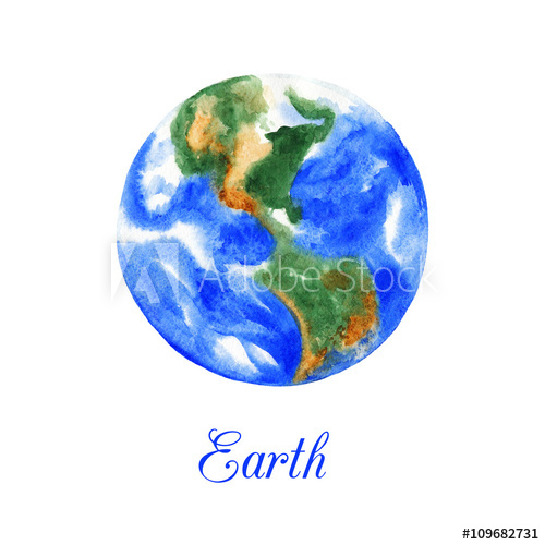 500x500 Planet Earth. Watercolor Illustration Isolated On White Background - Planet Earth Watercolor