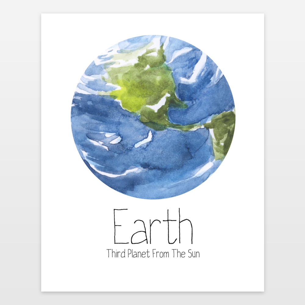 1000x1000 Watercolor Planet Earth Solar System Outer Space Art Art Print By - Planet Earth Watercolor