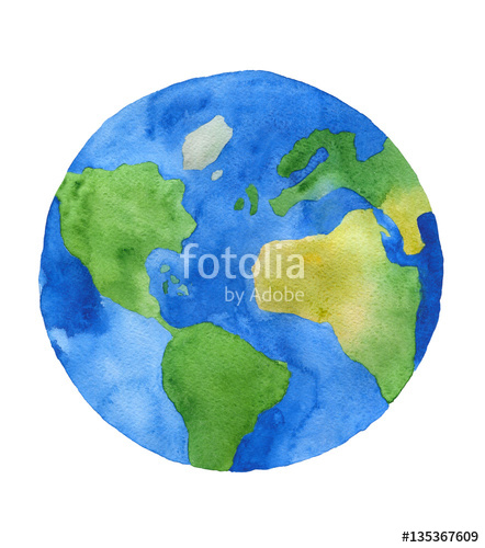 442x500 Watercolor Planet Earth. West Part^ America, Africa, Europe And - Planet Earth Watercolor
