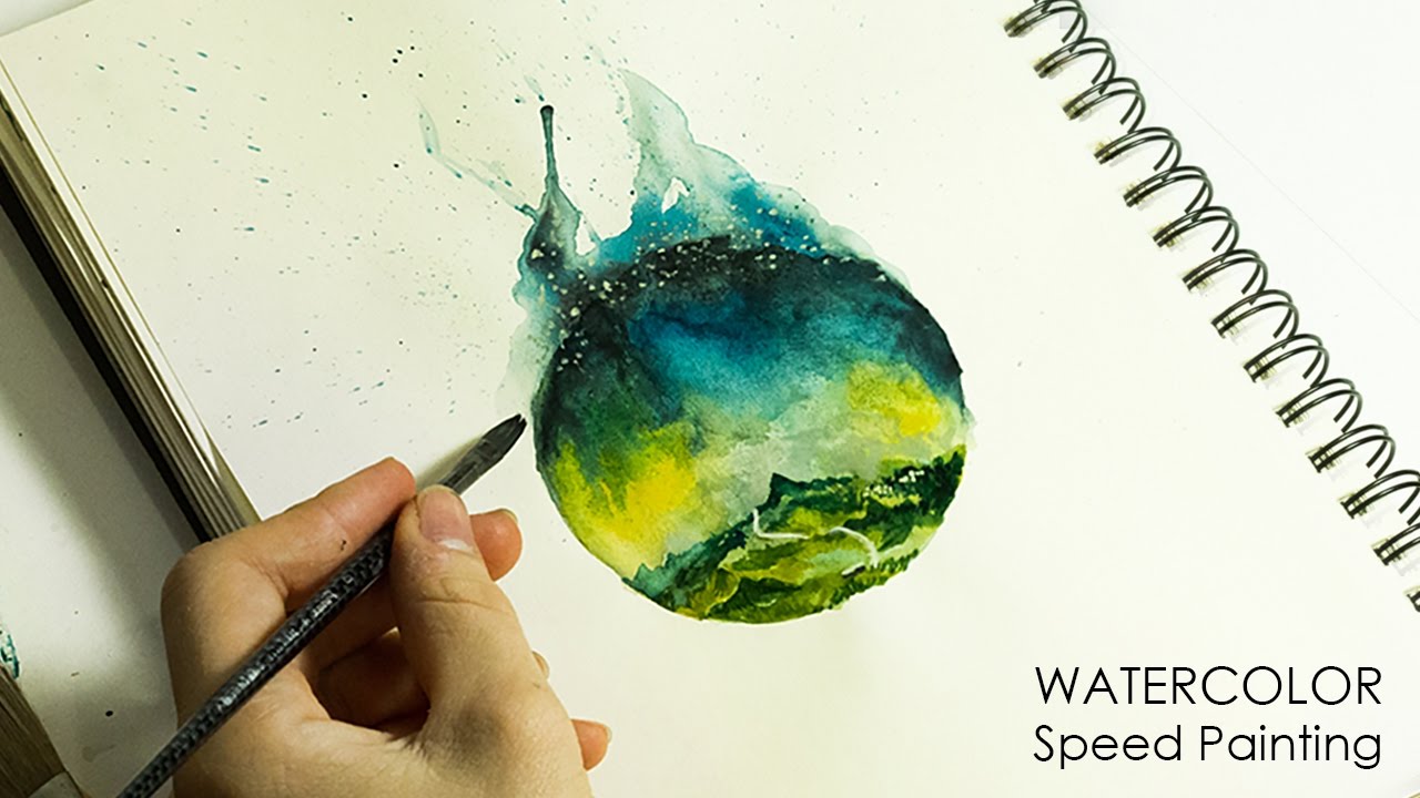 1280x720 Watercolor Speed Painting - Planet Earth Watercolor