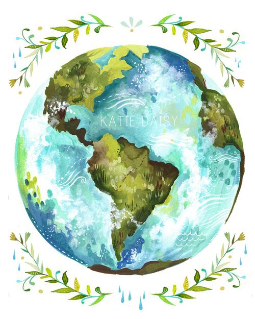 500x625 Dear Earth (By Katiedaisy) I Love The Earth! Lovins - Planet Earth Watercolor