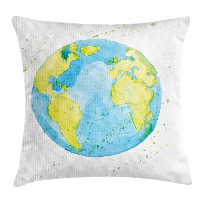 800x800 East Urban Home Earth Watercolor Style Planet Square Pillow Cover - Planet Earth Watercolor