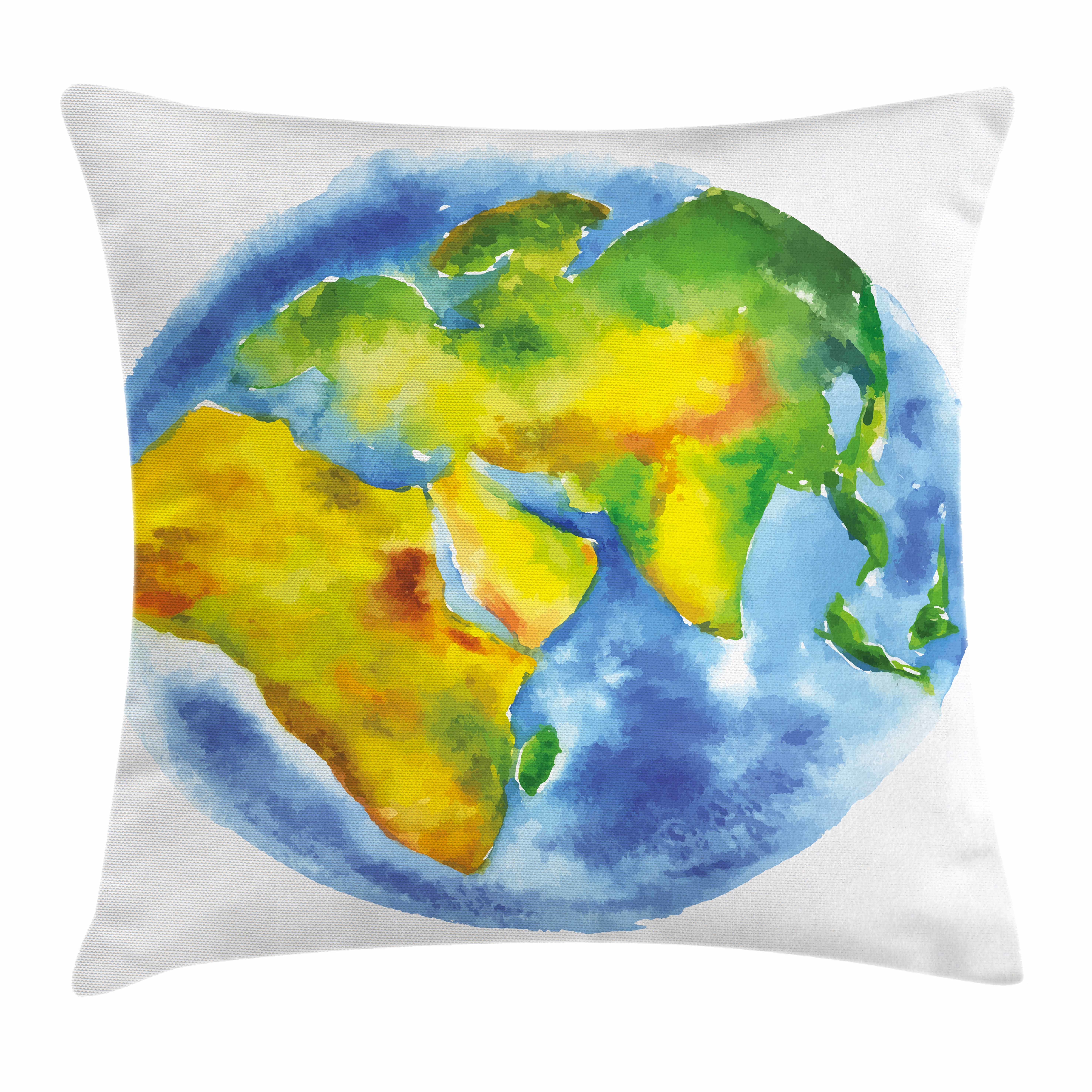 5906x5906 East Urban Home Modern Earth Watercolor Style Planet Square Pillow - Planet Earth Watercolor