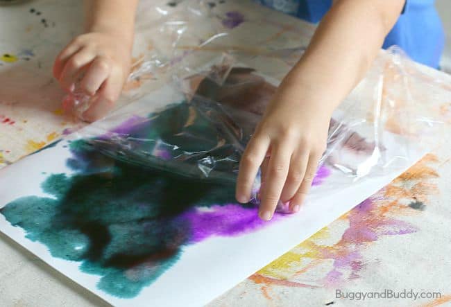 650x443 Process Art For Kids Using Plastic Wrap And Watercolor Paint - Plastic Wrap Watercolor