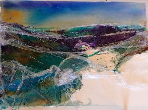 500x373 Texture June Rollins Art - Plastic Wrap Watercolor