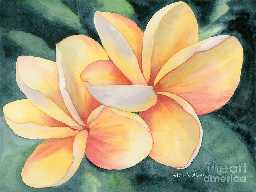 900x677 Red Gold - Plumeria Watercolor